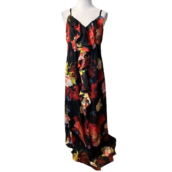 Ted Baker Long Floral Maxi Ruffle Dress 5 US XL Flowy Strappy NEW - Picture 1 of 12